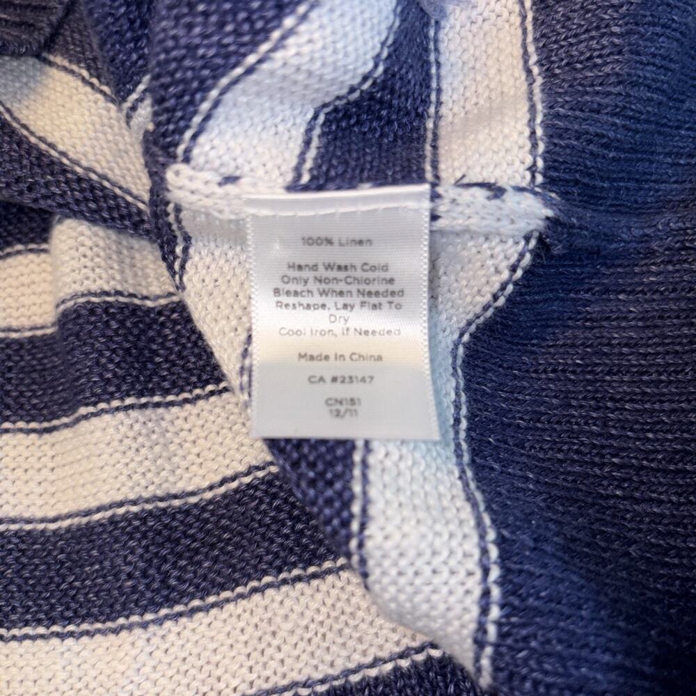 Talbots Linen Cardigan Womens Med Blue White Stripe Button Nautical 3/4 Sleeve - Picture 4 of 7